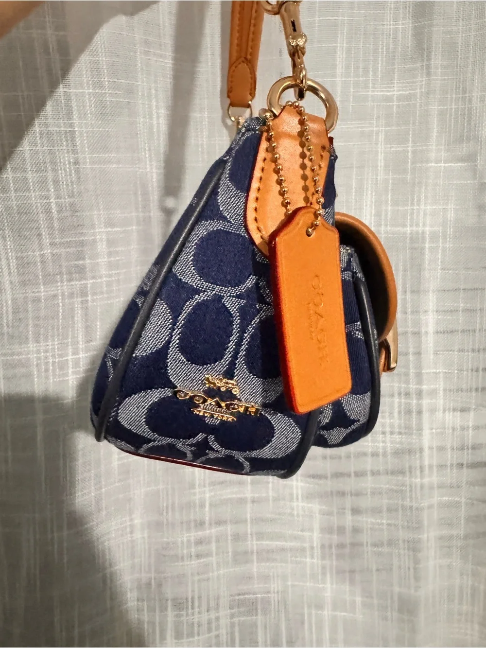 Coach Navy Signature Canvas Baguette Shoulder Bag with Tan Leather Buckles - Picture 5 of 16